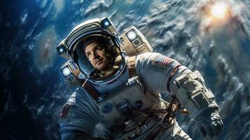 Aussicht von ein Astronaut im Raum. generativ ai foto