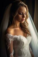 ai generativ Foto Porträt von ein Frau im Hochzeit Kleid
