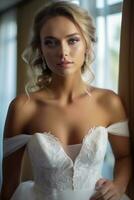 ai generativ Foto Porträt von ein Frau im Hochzeit Kleid