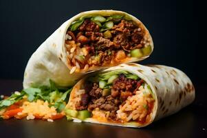 köstlich Burrito mit Mahlzeit und Gemüse ai generativ foto