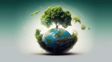 Öko Konzept mit Grün Planet und Bäume, Welt Ozon Tag foto