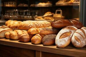 Brote von anders frisch Brot im Bäckerei Geschäft. generativ ai foto