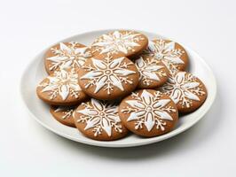 ai Generation. Weihnachten hausgemacht Kekse auf ein Platte. das Konzept von Komfort. foto