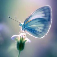 ein schön Weiß Schmetterling Gnaden ein Wildblume mit es ist Gegenwart , ai generiert foto