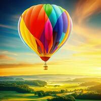 heiß Luft Luftballons aufsteigen mit das Dämmerung, Gemälde das Himmel mit Wärme. , ai generiert foto