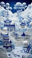 Blau und Weiß Digital Futurist Porzellan Landschaft ai generiert foto
