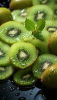 Kiwi Obst Scheiben in Wasser ai generiert foto