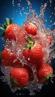 Erdbeere Scheibe im Wasser ai generiert foto