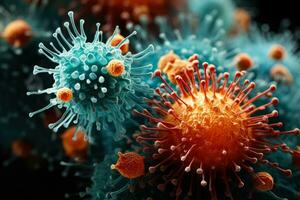 außergewöhnlich Makro Bild von Virus infiziert Zellen unter stark Mikroskopie foto