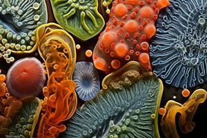 Ultra vergrößert mikroskopisch Marine Organismen Anzeigen beschwingt vielfältig natürlich Muster foto
