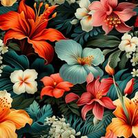 tropisch hawaiisch Blumen- Stoff Hintergrund illustrieren vielfältig authentisch Insel Blüten foto