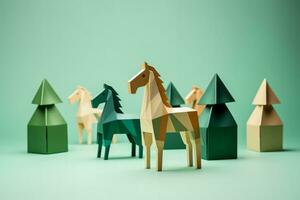 Pferd thematisch minimalistisch Stil Weihnachten Geschenke isoliert auf ein Gradient Hintergrund foto