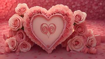 ein visuell fesselnd Valentinstag Tag Verkauf Email Header mit ein Hintergrund Das Vitrinen ein herzförmig Strauß von Rosen foto