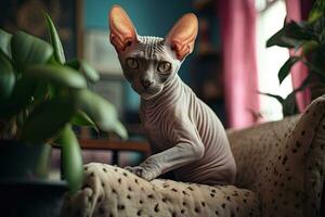 Porträt Sphinx Katze im das Leben Räume ai generativ foto