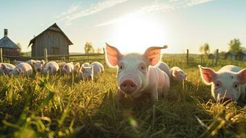 Porträt Schwein im das Bauernhof mit Licht Exposition ai generativ foto