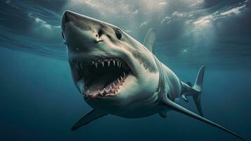 Porträt Weiß Hai erscheint im das Meer ai generativ foto