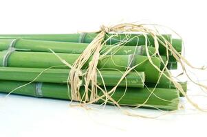 ein Bündel von Bambus Stöcke gebunden zusammen mit Schnur foto