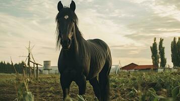 Porträt Pferd im das Bauernhof ai generativ foto