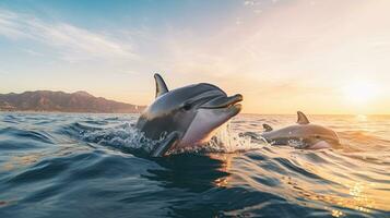 Porträt Delfin Springen Über das Meer ai generativ foto