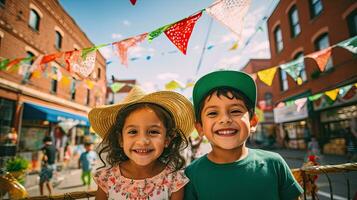 Porträt Kinder tragen Sombrero lächelnd ai generativ foto