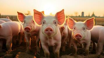 Porträt Schwein im das Bauernhof mit Licht Exposition ai generativ foto