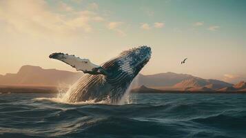 Porträt von Wal Springen über das Meer ai generativ foto