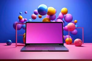 Attrappe, Lehrmodell, Simulation von schön Laptop mit Mehrfarbig Hintergrund, generativ ai Illustration foto