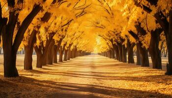 ein Pfad voll von golden Bergahorne im Herbst ai generiert foto