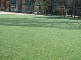 Hof Linie von ein Fußball Feld mit Hashmarks im das Vordergrund. foto