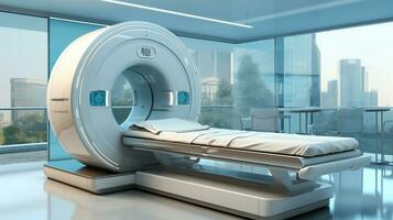 Präzision Diagnostik, magnetisch Resonanz Technologie innerhalb ein zeitgenössisch Krankenhaus. generativ ai foto