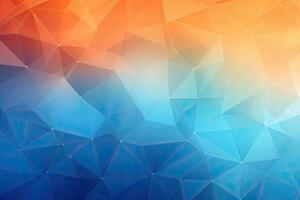 abstrakt polygonal Hintergrund mit Blau, Orange und Gelb Farben, Blau Orange Gradient Digital Polygone, ein Netzwerk Gitter Verschmelzung Hintergrund Hintergrund, ai generiert foto