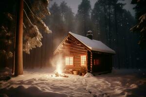 gemütlich Kabine heiter Schnee. generieren ai foto