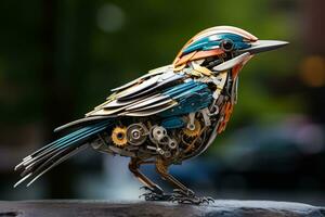 Roboter Vögel Vermischung einwandfrei unter städtisch Spezies im modern Stadtlandschaften foto