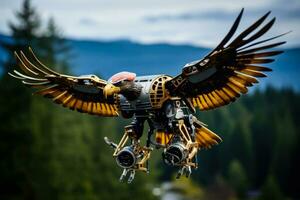 mechanisch Adler Drohnen hochfliegend hoch Erfassen atemberaubend Antenne Ansichten foto