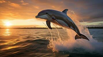 Porträt Delfin Springen Über das Meer ai generativ foto