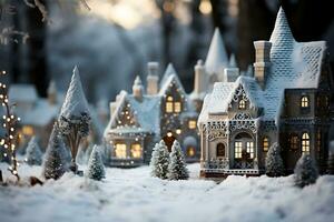 Weihnachten Dorf mit Schnee im Jahrgang Stil. Winter Dorf Landschaft. Weihnachten Feiertage. generativ ai foto