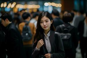 spät Nacht Szene asiatisch Frauen und Kollegen Verlassen Büro nach Fertigstellung Aufgaben foto