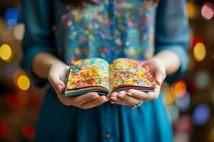 Buch im Hände zurück zu Schule Literatur Teilen Bildungkulturell Feste foto