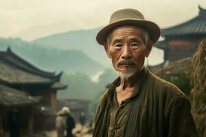 still Chinesisch Dorf Person Straße. generieren ai foto