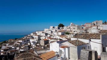 Panoramablick auf ein Dorf in den Bergen am Meer in Italien foto