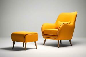 ein Orange Sessel und Ottomane auf ein grau Hintergrund ai generiert foto