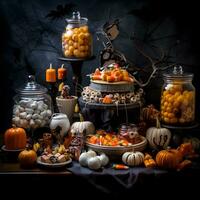 Halloween behandelt, Süßigkeiten Sortiment. foto