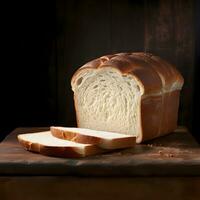 ein Laib von frisch Brot mit geschnitten Stücke. hoch Auflösung. ai generativ foto