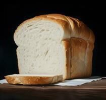 ein Laib von frisch Weiß Brot mit geschnitten Stücke. hoch Auflösung. ai generativ foto