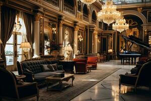 das luxuriös Hotel Innere Raum ai generativ foto