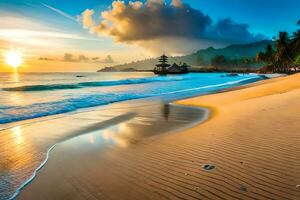 ai generativ, schön Panorama im das tropisch Strand foto