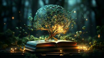 abstrakt Baum wachsend von ein Buch. mental Ausbildung und Bildung Konzept foto