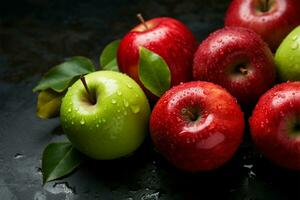 frisch rot und Grün Garten Äpfel ai generiert foto