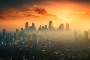 Luft Verschmutzung und global Erwärmen beeinflussen Stadt Skylines weltweit foto