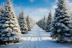 Weihnachten Baum Kiefern bedeckt mit Schnee Grün Tannen glitzernd foto